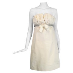 Giambattista Valli White Silk Strapless Cased Chain Bow Front Cocktail Dress 42