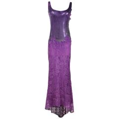 Versace Atelier Purple Lace and Metal Gown circa 1980s