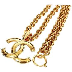 Vintge Chanel Big CC Logo Gold Necklace, Pendant 1994