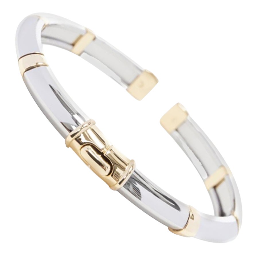 Vintage BVLGARI JEWELLERY 18k Weiß-Gelbgold-Armreif mit Scharnier-Manschettenarmband im Angebot