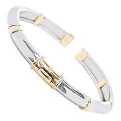 Vintage BVLGARI JEWELLERY 18k white yellow gold hinged bangle cuff bracelet