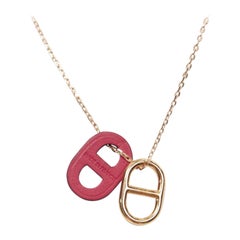 HERMES Chain D'ancre rose gold plated pink leather pendant short necklace