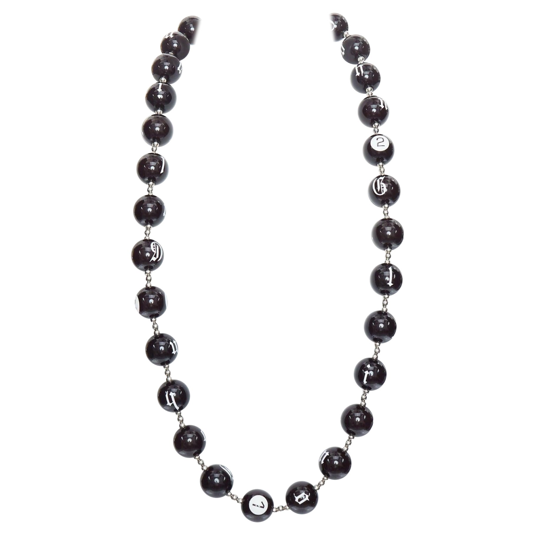 Rare JOHN GALLIANO black white gothic logo number lucky ball necklace For Sale