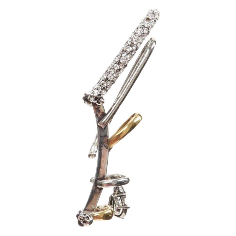 ALEXANDER MCQUEEN Runway Multi hoop gold silver crystal cuff earring For Sale