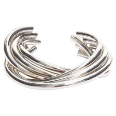 SAINT LAURENT Hedi Slimane silver metal architectural layered twist cuff bangle