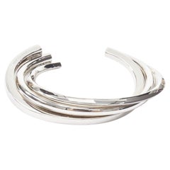 SAINT LAURENT Hedi Slimane silver brass architectural triple twist cuff bracelet