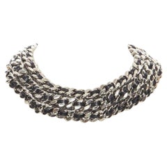 SAINT LAURENT Hedi Slimane Runway silver chunky chain leather necklace