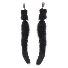 SAINT LAURENT Runway black mink fur tassel pierced statement earring