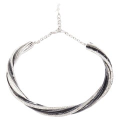 Rare SAINT LAURENT Hedi Slimane crystal black twist YSL charm choker necklace