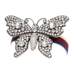 GUCCI ALESSANDRO MICHELE cristal plata envejecida Pulsera mariposa de cincha