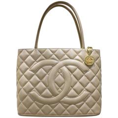 Chanel Beige Classic Quilted in Caviar Leather Medallion Tote Bag