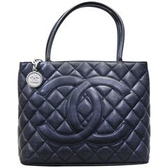 Chanel Black Classic Quilted in Caviar Leather Medallion Tote Bag