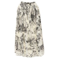 Christian Dior Fantaisie, gonna midi in cotone beige con stampa di illustrazioni FR34 XS
