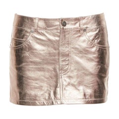 SAINT LAURENT 2022 Metallic-Kupfer-Minirock aus echtem Leder FR36 S
