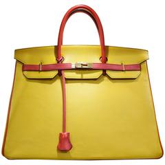 Vintage Hermes Yellow and Red Clemente Leather 40cm Birkin 