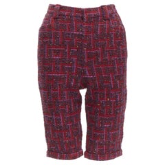 SAINT LAURENT 2021 pink red geometric tweed knee length shorts FR34 XS