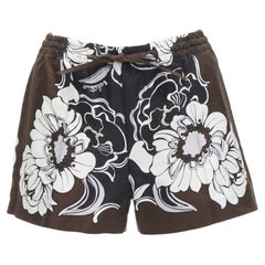 VALENTINO 2022 cotton silk brown black floral pleated drawstring shorts IT36 XS