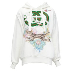 GUCCI Alessandro Michele 100% cotton white logo tiger floral print hoodie 3XS