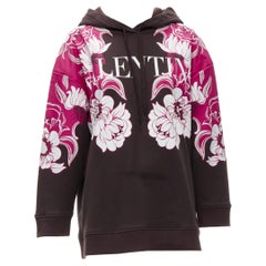 VALENTINO 2022 marron rose imprimé logo floral coton sweat à capuche surdimensionné S