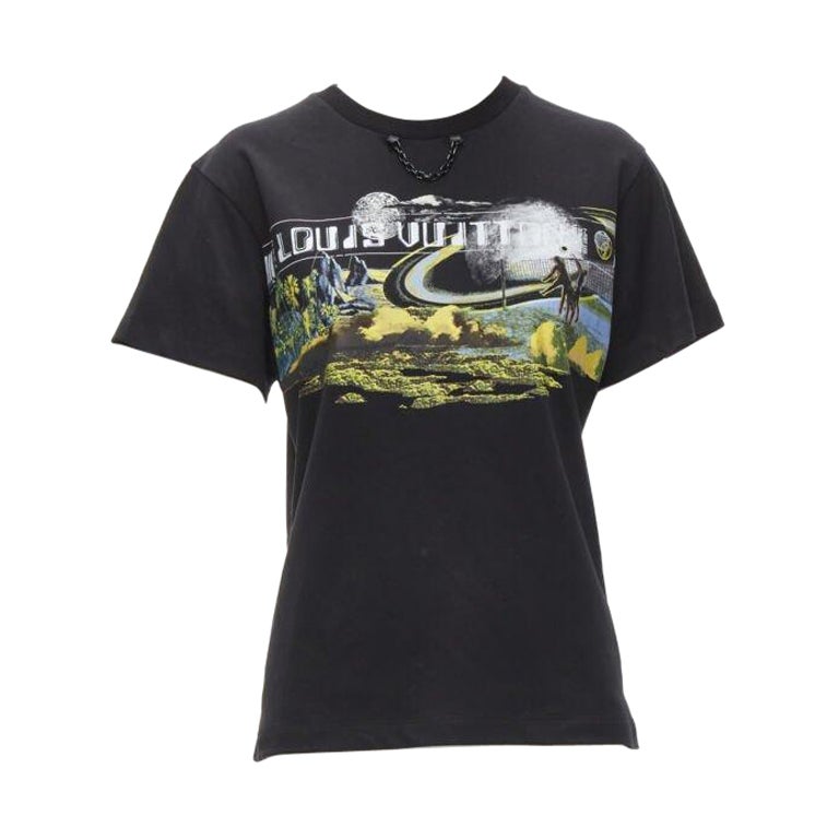LOUIS VUITTON Volleyball Space graphic chain trimmed black cotton tshirt XS