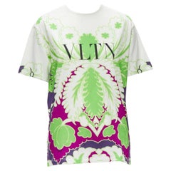VALENTINO VLTN white neon green purple floral print cotton tshirt XS