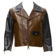 LOUIS VUITTON 2022 Chaqueta motera de piel de becerro recortada Tattoo Monogram FR43 XS