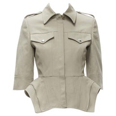 ALEXANDER MCQUEEN grey cotton fitted zipper trim peplum utility jacket IT38 XS