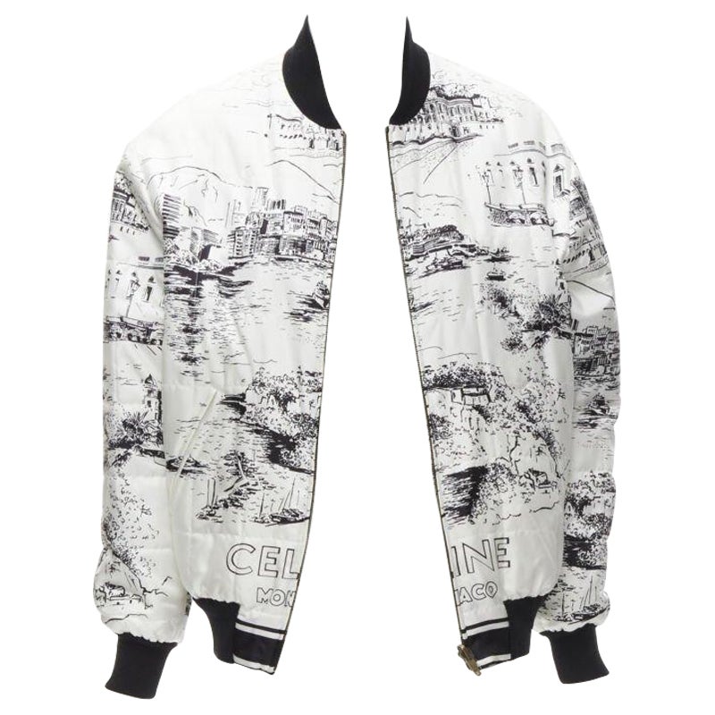CELINE Hedi Slimane Runway Casaque white silk foulard reversible bomber FR34 For Sale