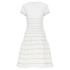 ALAIA white viscose beige ribbed cloque fit flare cocktail dress S