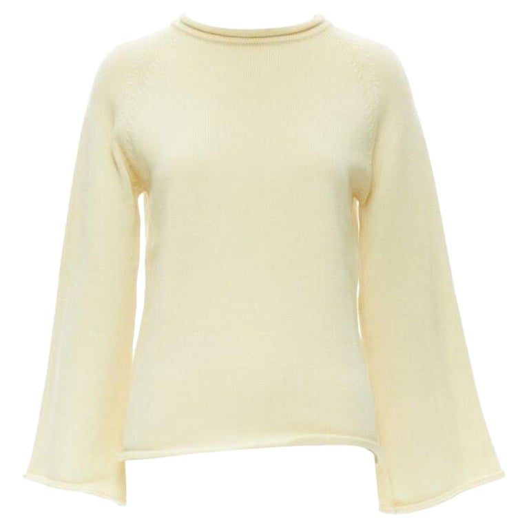 YOHJI YAMAMOTO crème beige 100% laine bord roulé pull à manches larges M