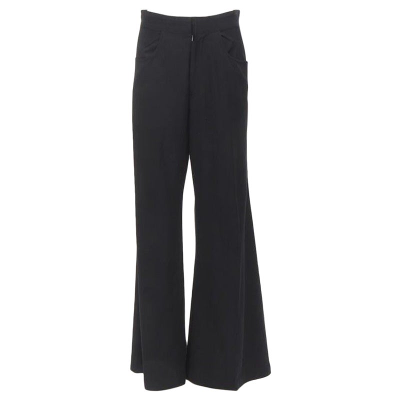 YOHJI YAMAMOTO black wool grosgrain trim waist high waisted wide leg pants JP3 L For Sale