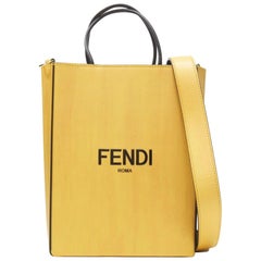 FENDI Pack Small Shopping yellow leather logo print crossbody tote bag
