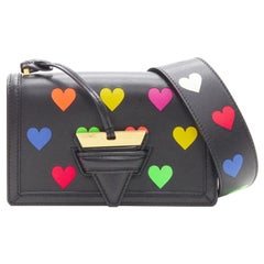 rare LOEWE Barcelona black leather neon heart print crossbody bag