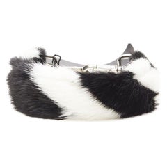 FENDI Mini Strap You black white fur short handle bag strap