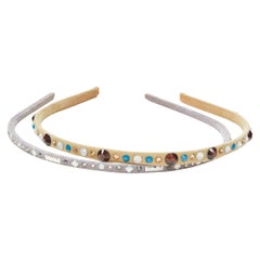 ALEXANDRE ZOUARI beige grey suede colorful rhinestone skinny headband X2