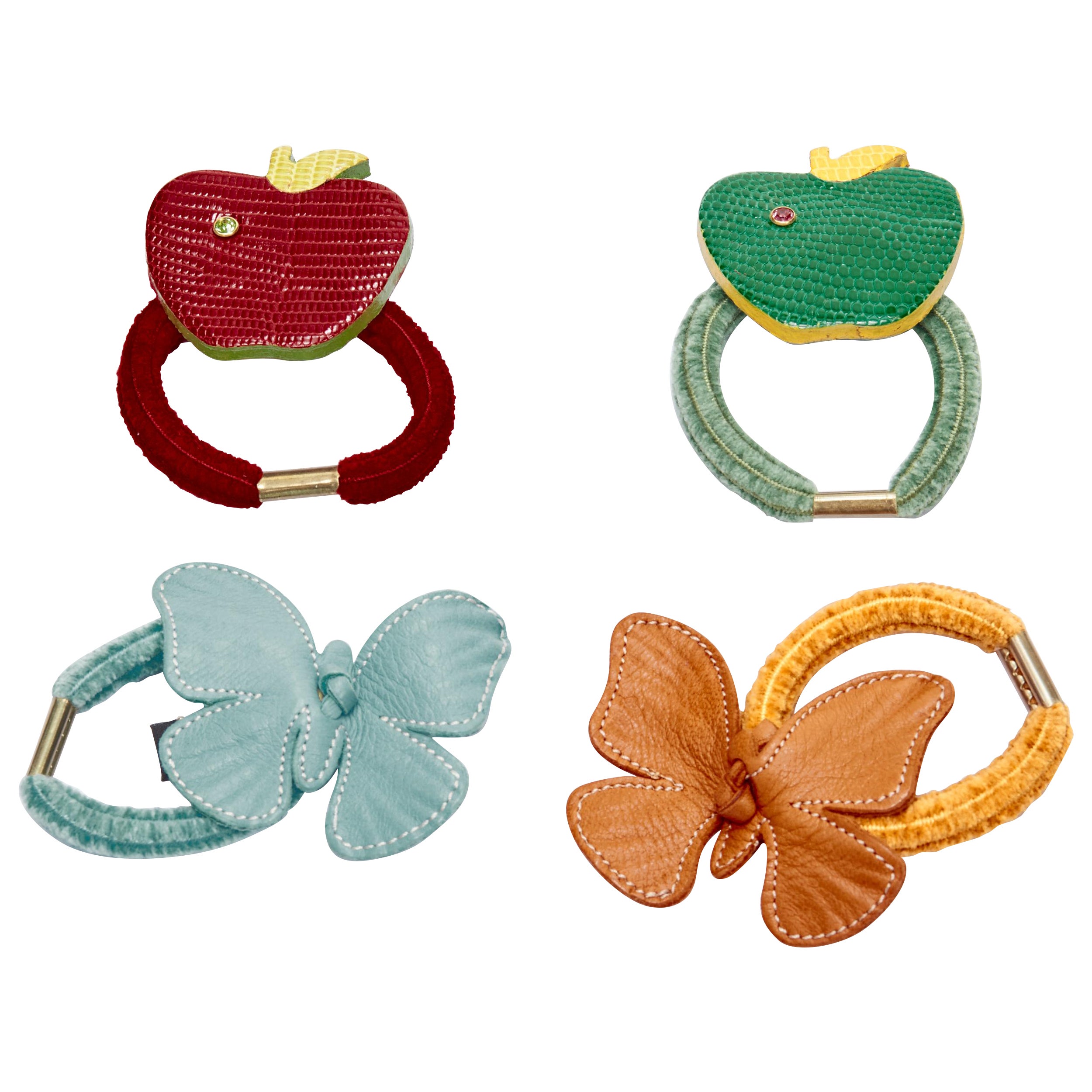 rare ALEXANDRE DE PARIS Alexander Zouari LOT OF 4 leather apple butterfly tie