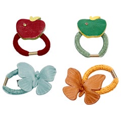 rare ALEXANDRE DE PARIS Alexander Zouari LOT OF 4 leather apple butterfly tie