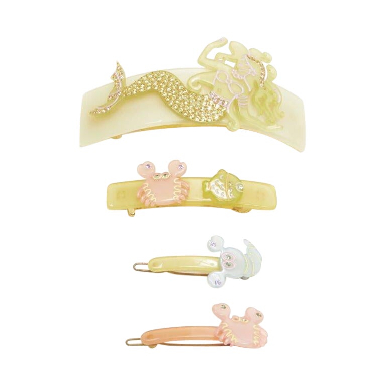 rare CHIC & MODE Alexandre Zouari pastel yellow Mermaid crab hair clips X4