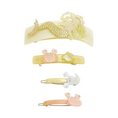 rare CHIC & MODE Alexandre Zouari pastel yellow Mermaid crab hair clips X4
