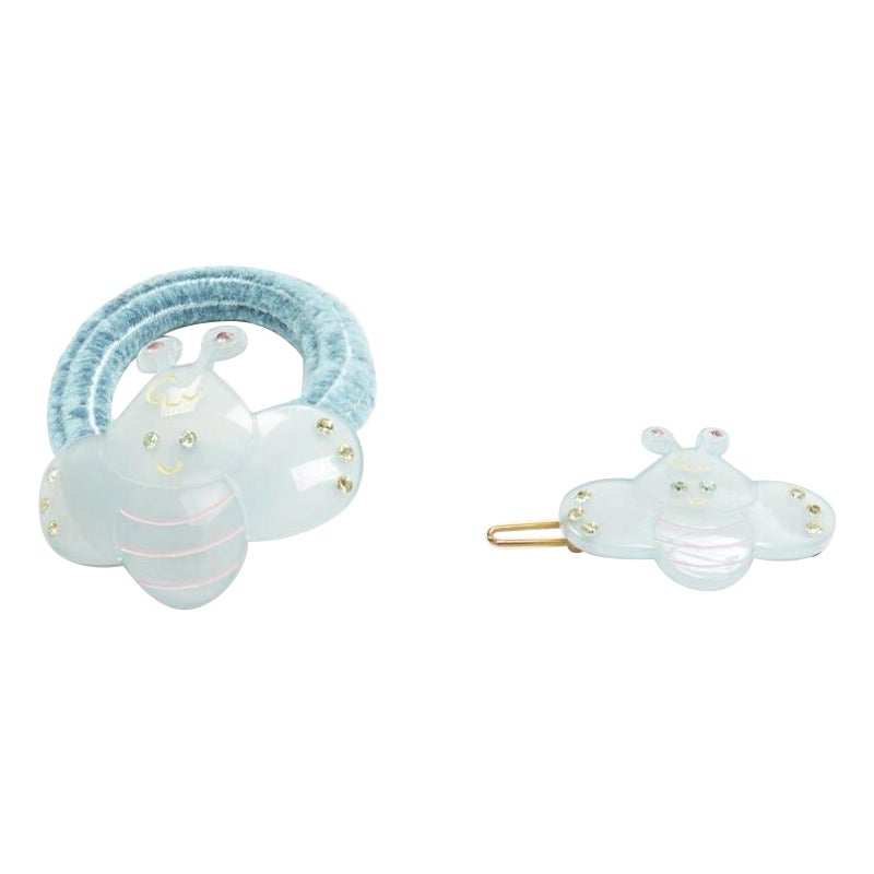 CHIC & MODE Alexandre Zouari Kristall Biene blau Acryl Haarband Clip X2