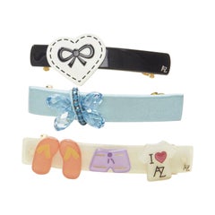 ALEXANDER ZOUARI LOT OF 3 mixed acrylic blue butterfly heart bow hair clip