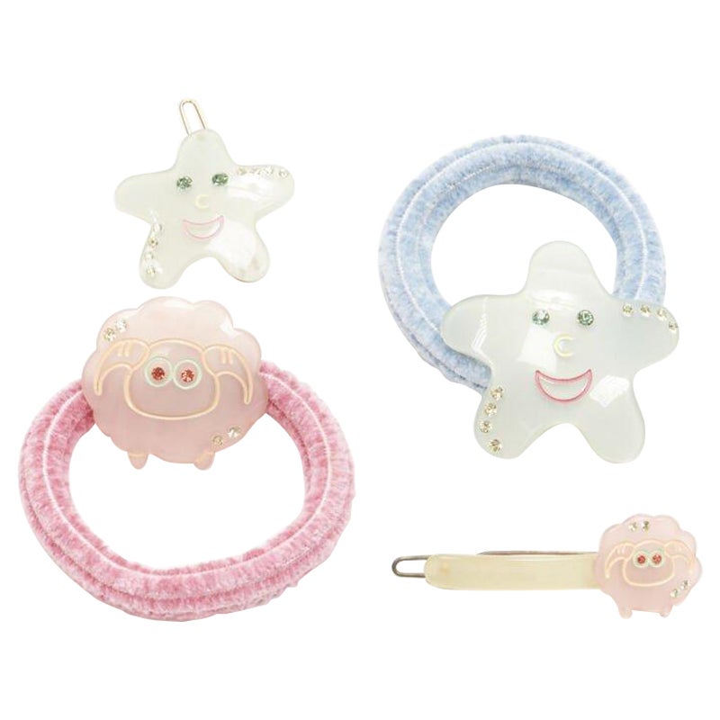 CHIC & MODE Alexandre Zouari 4X green crystal star pink sheep hair clip tie