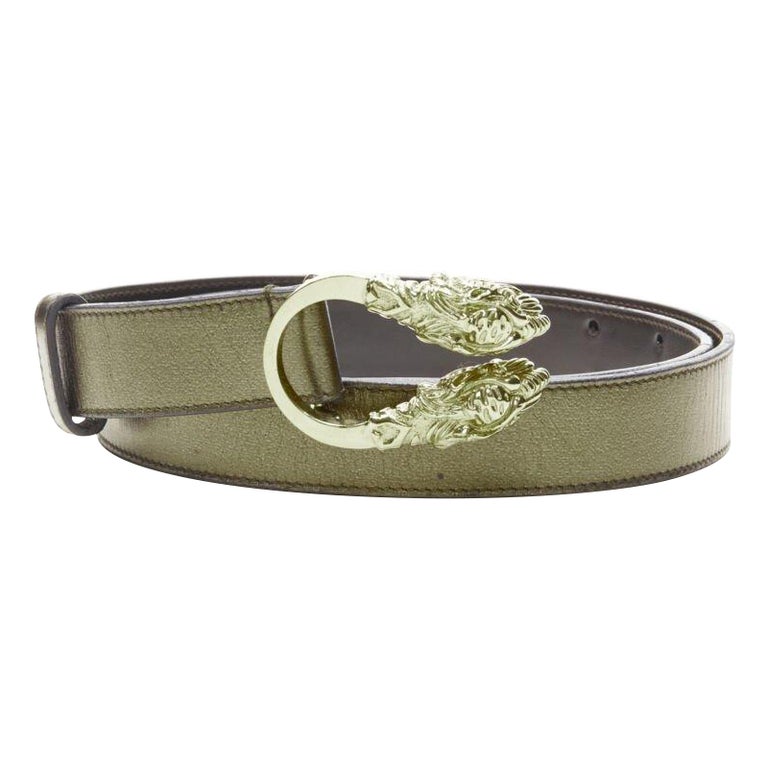 GUCCI Double Tiger gold tone buckle metallic copper leather skinny 