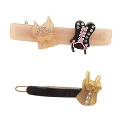 rare CHIC & MODE Alexandre Zouari 2X black pink crystal lingerie hair clip