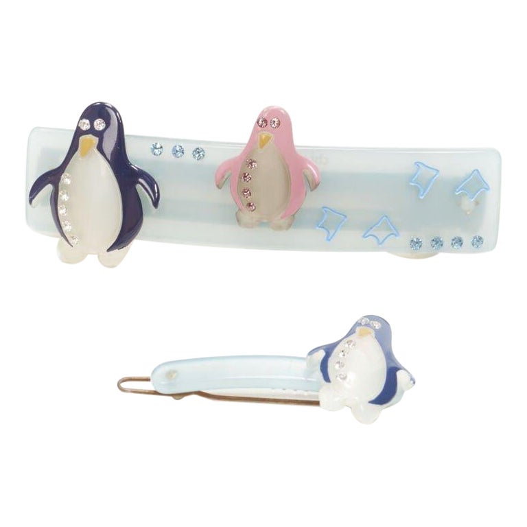 CHIC & MODE Alexandre Zouari 2X blauer Penguin-Kristallhaar-Clip