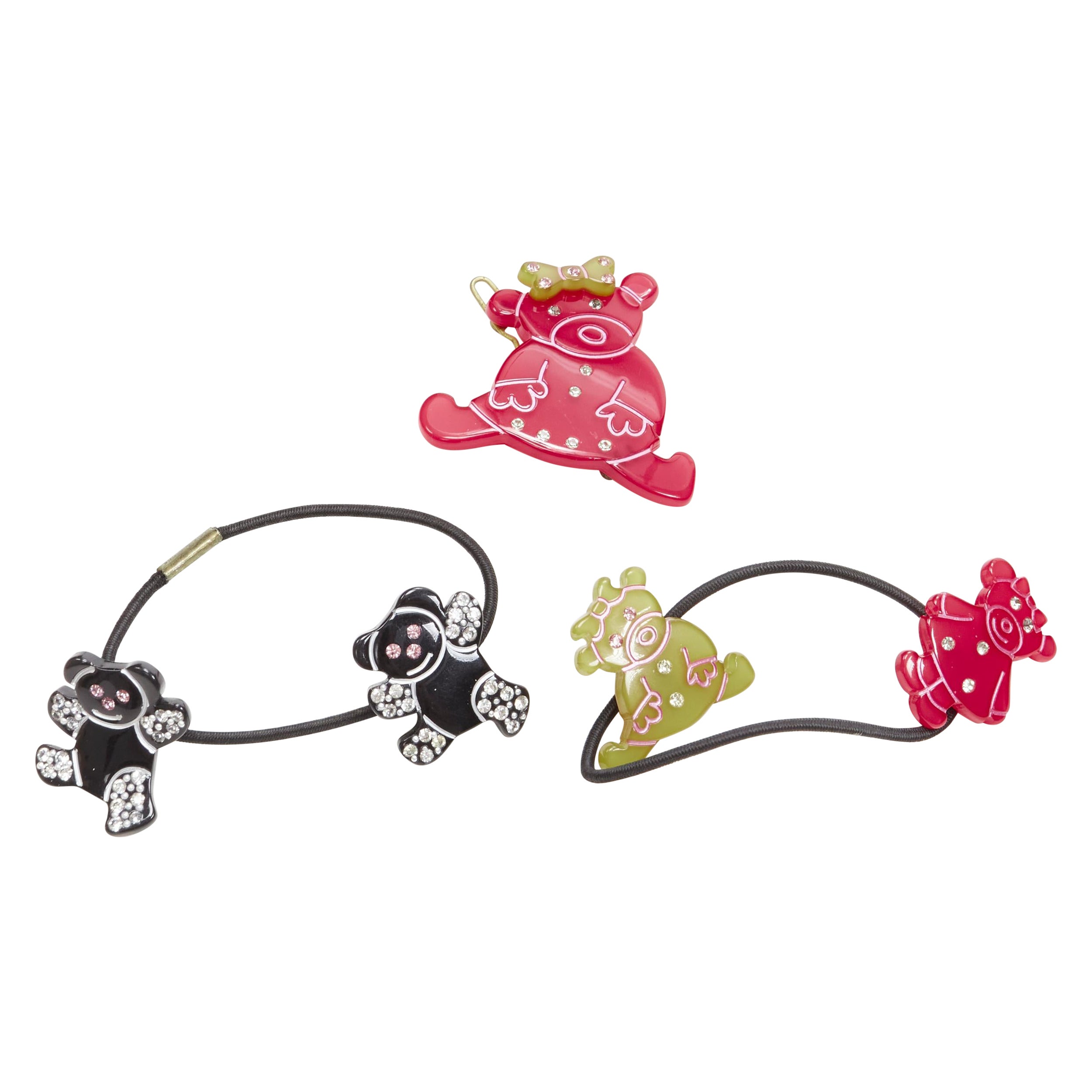 CHIC & MODE Alexandre Zouari red green black crystal teddy bear clip tie X3