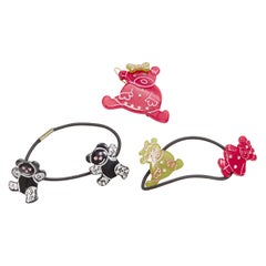 CHIC & MODE Alexandre Zouari red green black crystal teddy bear clip tie X3