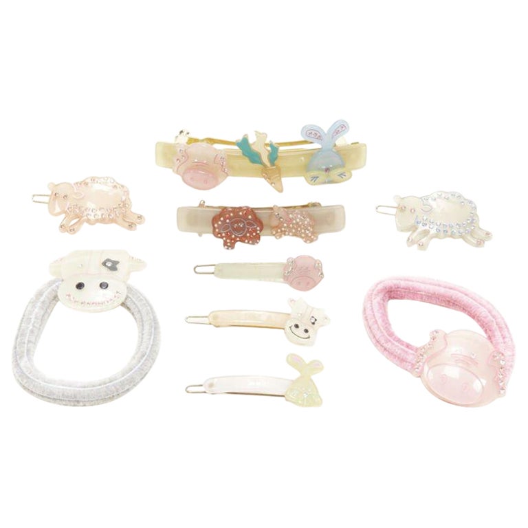 CHIC & MODE Alexandre Zouari LOT OF 9 farm animal crystal acrylic hair clip ties For Sale