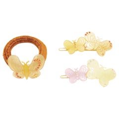 CHIC & MODE Alexandre Zouari yellow pastel crystal butterfly acrylic clip tie X3
