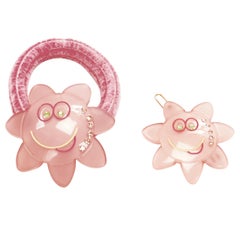CHIC & MODE Alexandre Zouari pink crystal smiley flower acrylic hair tie clip X2